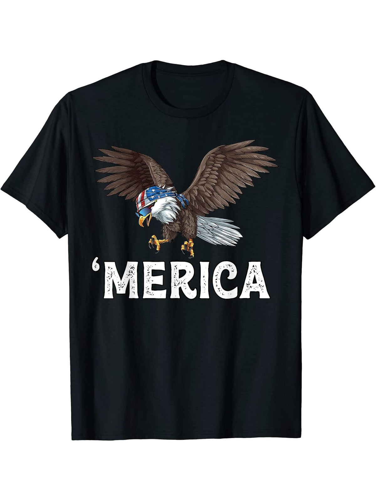 Bald Eagle T-shirt Men Women Patriotic Merica 4th of July T-Shirt 180G 100% Cotton Printed Round Neck Short-Sleeve T-Shirt, Gifts for Men Dad Husband Grandpa, S-XXXL, Black