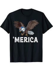 Bald Eagle T-shirt Men Women Patriotic Merica 4th of July T-Shirt 180G 100% Cotton Printed Round Neck Short-Sleeve T-Shirt, Gifts for Men Dad Husband Grandpa, S-XXXL, Black
