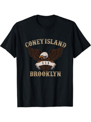Coney Island Brooklyn USA Bald Eagle T-Shirt 180G 100% Cotton Printed Round Neck Short-Sleeve T-Shirt, Gifts for Men Dad Husband Grandpa, S-XXXL, Black