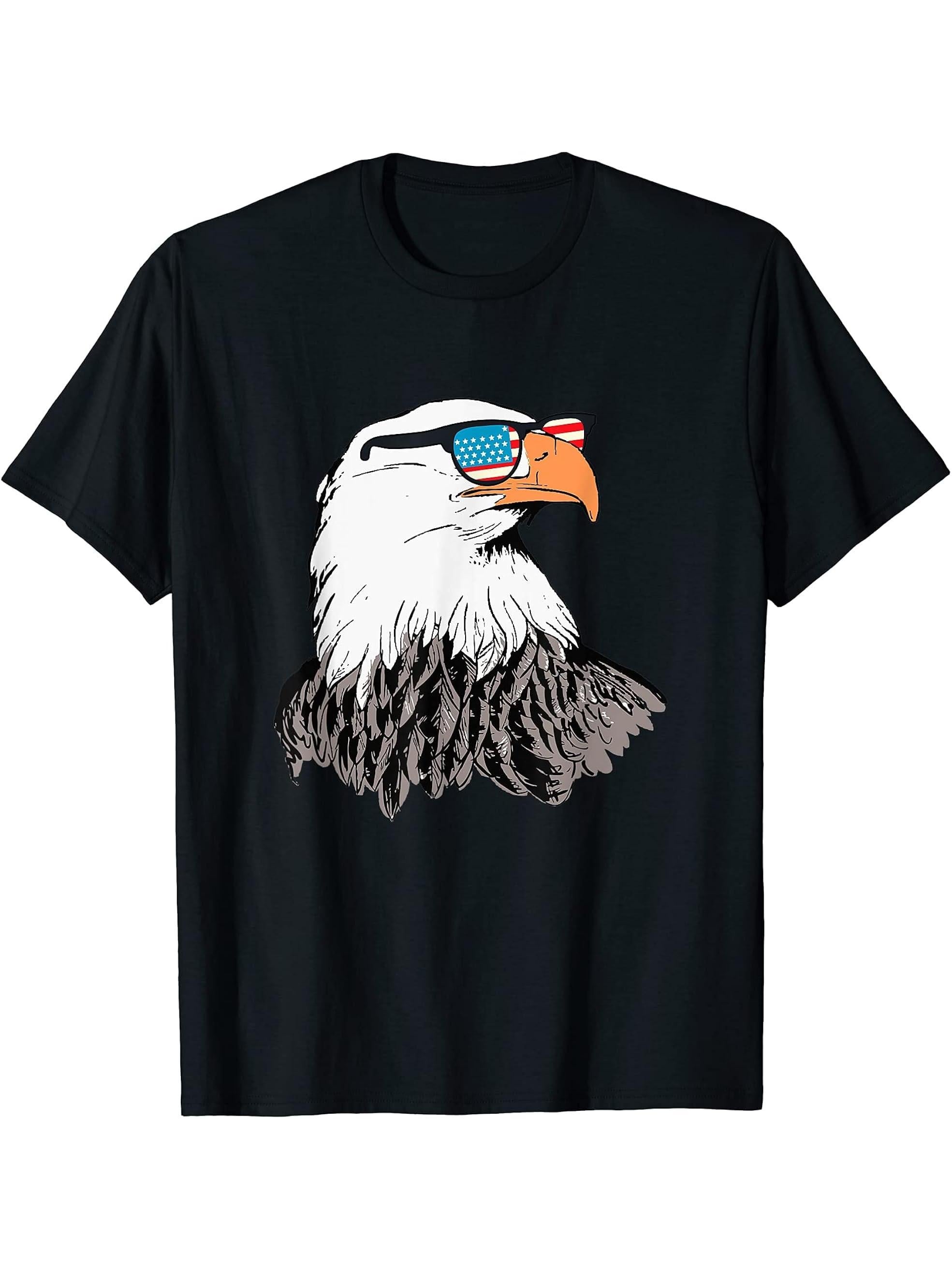 American Bald Eagle Flag USA Sunglasses America 4th of July T-Shirt 180G 100% Cotton Printed Round Neck Short-Sleeve T-Shirt, Gifts for Men Dad Husband Grandpa, S-XXXL, Black