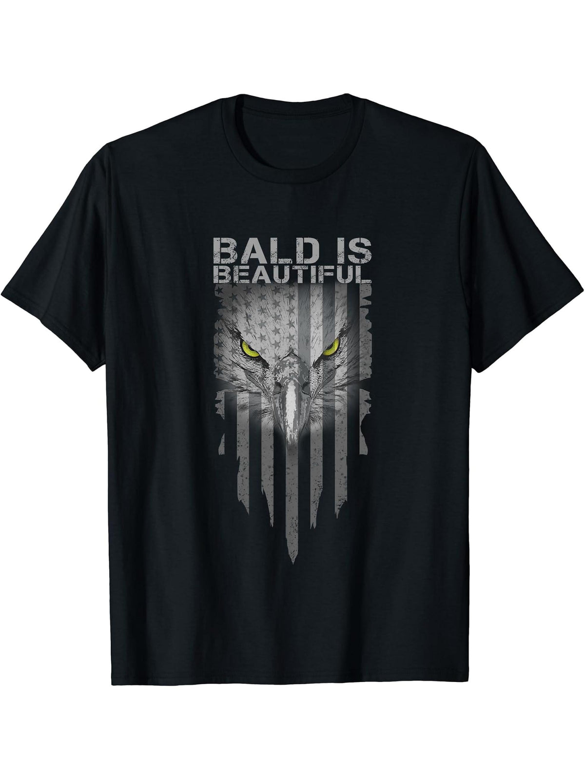 Bald Is Beautiful 4th of July Independence Day Bald Eagle T-Shirt 180G 100% Cotton Printed Round Neck Short-Sleeve T-Shirt, Gifts for Men Dad Husband Grandpa, S-XXXL, Black