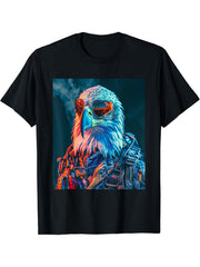 American Bald Eagle Fighter Pilot Patriotic US Military Art T-Shirt 180G 100% Cotton Printed Round Neck Short-Sleeve T-Shirt, Gifts for Men Dad Husband Grandpa, S-XXXL, Black
