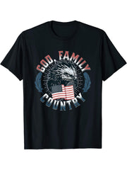 God Family Country Patriotic Saying American Flag Bald Eagle T-Shirt 180G 100% Cotton Printed Round Neck Short-Sleeve T-Shirt, Gifts for Men Dad Husband Grandpa, S-XXXL, Black