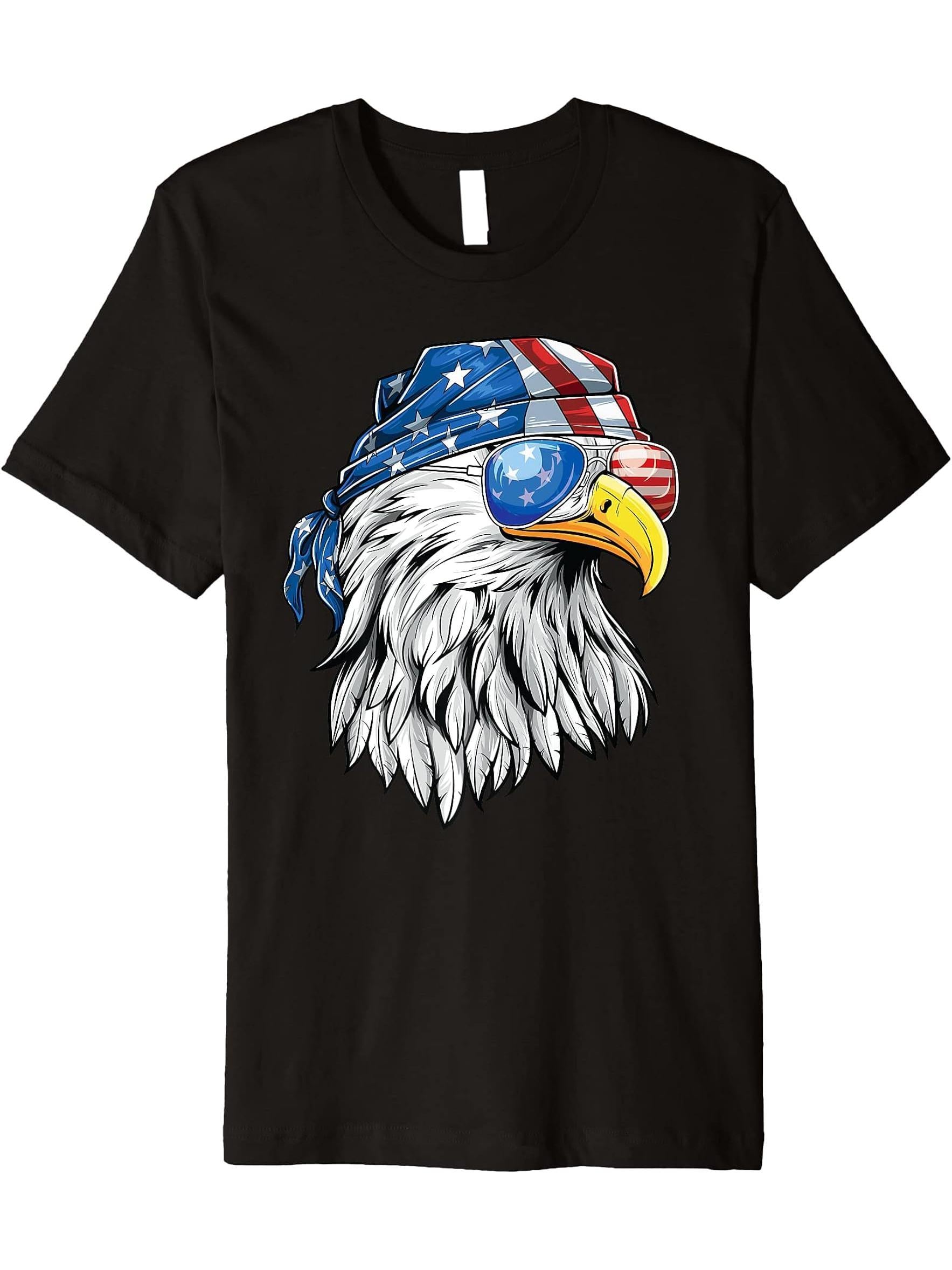 Bald Eagle Shirt Men Women Funny USA 4th of July Patriotic Premium T-Shirt 180G 100% Cotton Printed Round Neck Short-Sleeve T-Shirt, Gifts for Men Dad Husband Grandpa, S-XXXL, Black