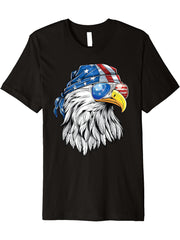 Bald Eagle Shirt Men Women Funny USA 4th of July Patriotic Premium T-Shirt 180G 100% Cotton Printed Round Neck Short-Sleeve T-Shirt, Gifts for Men Dad Husband Grandpa, S-XXXL, Black