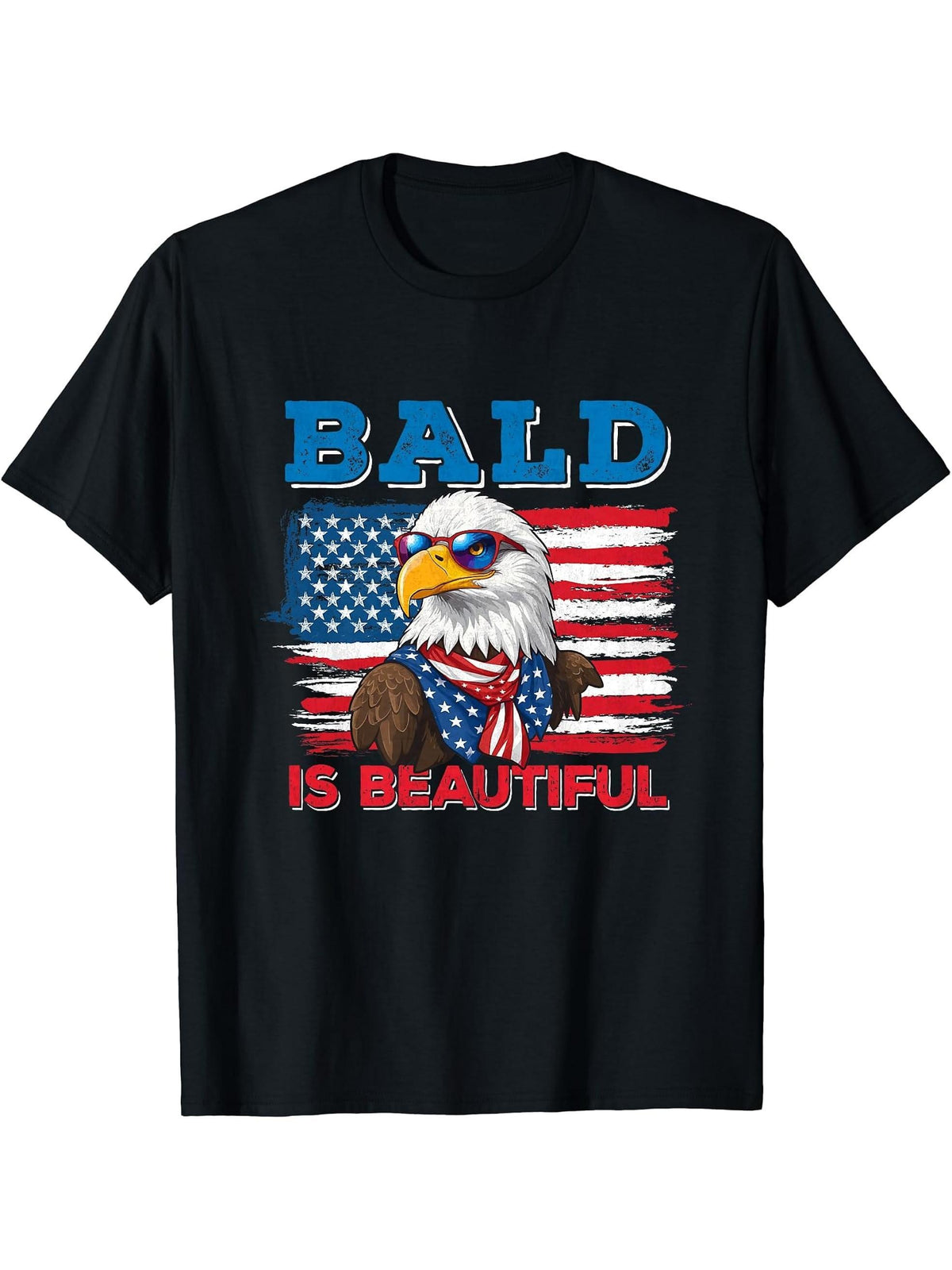 Bald Is Beautiful Eagle 4th Of July Independence Day T-Shirt 180G 100% Cotton Printed Round Neck Short-Sleeve T-Shirt, Gifts for Men Dad Husband Grandpa, S-XXXL, Black