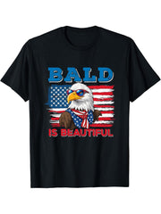 Bald Is Beautiful Eagle 4th Of July Independence Day T-Shirt 180G 100% Cotton Printed Round Neck Short-Sleeve T-Shirt, Gifts for Men Dad Husband Grandpa, S-XXXL, Black