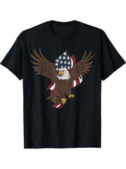 Bald Eagle With U.S. Flag Patriotic Eagle Illustration T-Shirt 180G 100% Cotton Printed Round Neck Short-Sleeve T-Shirt, Gifts for Men Dad Husband Grandpa, S-XXXL, Black