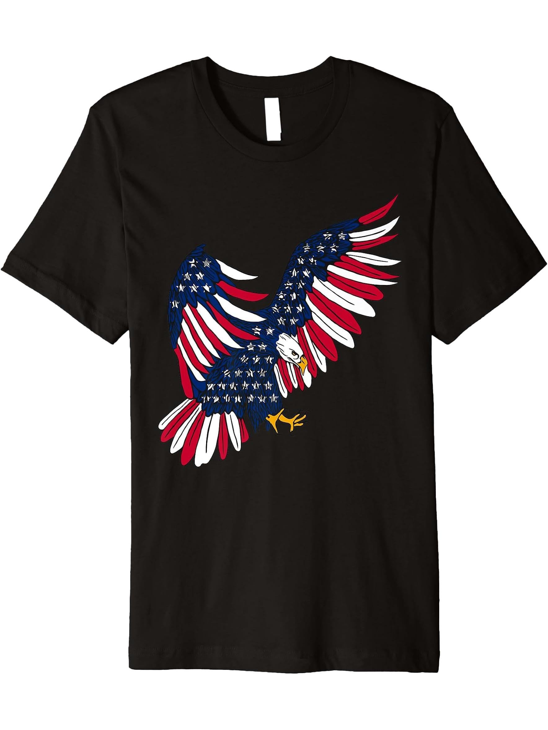 Eagle flag stars american animal bald eagle patriotic art Premium T-Shirt 180G 100% Cotton Printed Round Neck Short-Sleeve T-Shirt, Gifts for Men Dad Husband Grandpa, S-XXXL, Black