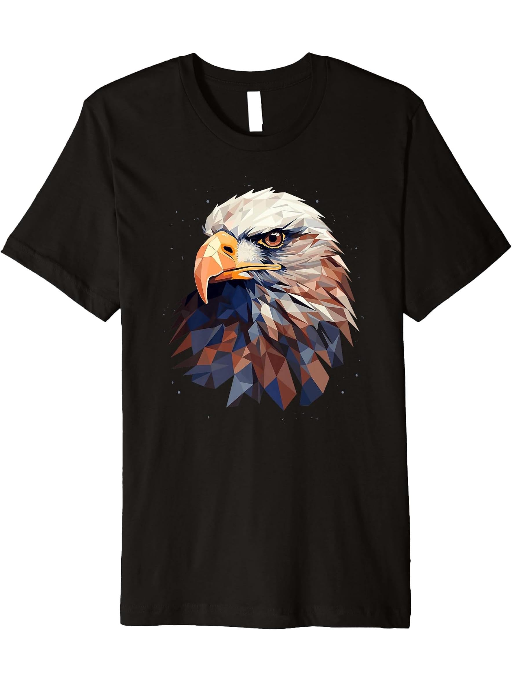 Bald Eagle Geometric Patten Art, Cute Bald Eagle Lover Premium T-Shirt 180G 100% Cotton Printed Round Neck Short-Sleeve T-Shirt, Gifts for Men Dad Husband Grandpa, S-XXXL, Black