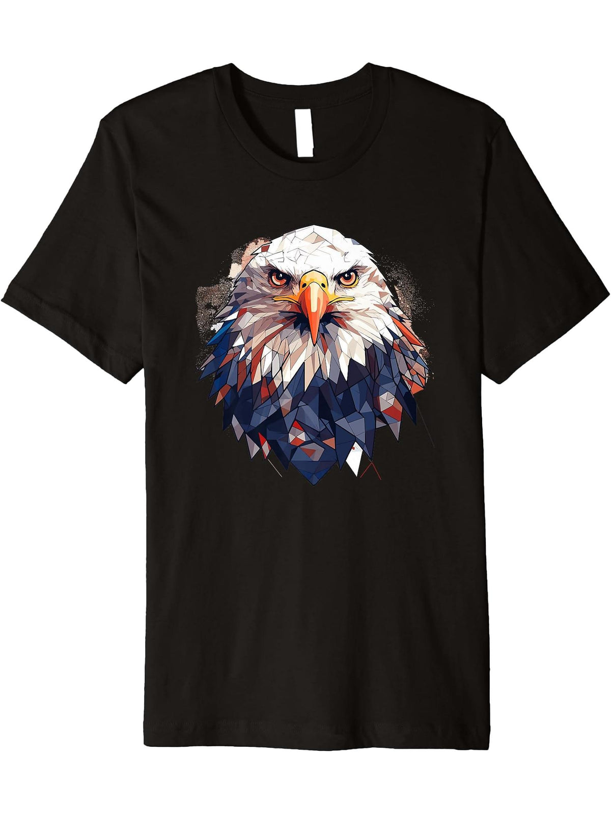 Bald Eagle Geometric Patten Art, Cute Bald Eagle Lover Premium T-Shirt 180G 100% Cotton Printed Round Neck Short-Sleeve T-Shirt, Gifts for Men Dad Husband Grandpa, S-XXXL, Black