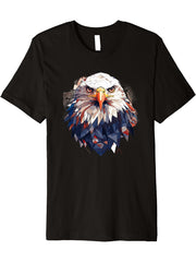 Bald Eagle Geometric Patten Art, Cute Bald Eagle Lover Premium T-Shirt 180G 100% Cotton Printed Round Neck Short-Sleeve T-Shirt, Gifts for Men Dad Husband Grandpa, S-XXXL, Black
