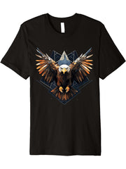 Bald Eagle Geometric Patten Art, Cute Bald Eagle Lover Premium T-Shirt 180G 100% Cotton Printed Round Neck Short-Sleeve T-Shirt, Gifts for Men Dad Husband Grandpa, S-XXXL, Black