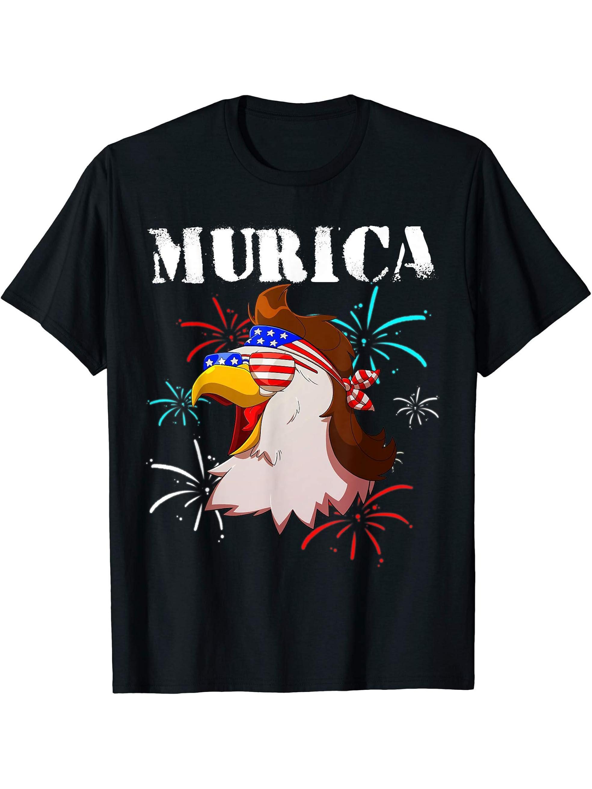 Bald Eagle Mullet Murica 4th of July American Flag USA Men T-Shirt 180G 100% Cotton Printed Round Neck Short-Sleeve T-Shirt, Gifts for Men Dad Husband Grandpa, S-XXXL, Black
