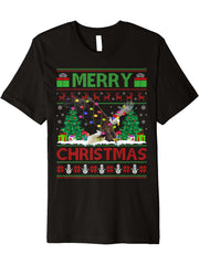 Bald Eagle Lover Xmas Lighting Ugly Bald Eagle Christmas Premium T-Shirt 180G 100% Cotton Printed Round Neck Short-Sleeve T-Shirt, Gifts for Men Dad Husband Grandpa, S-XXXL, Black