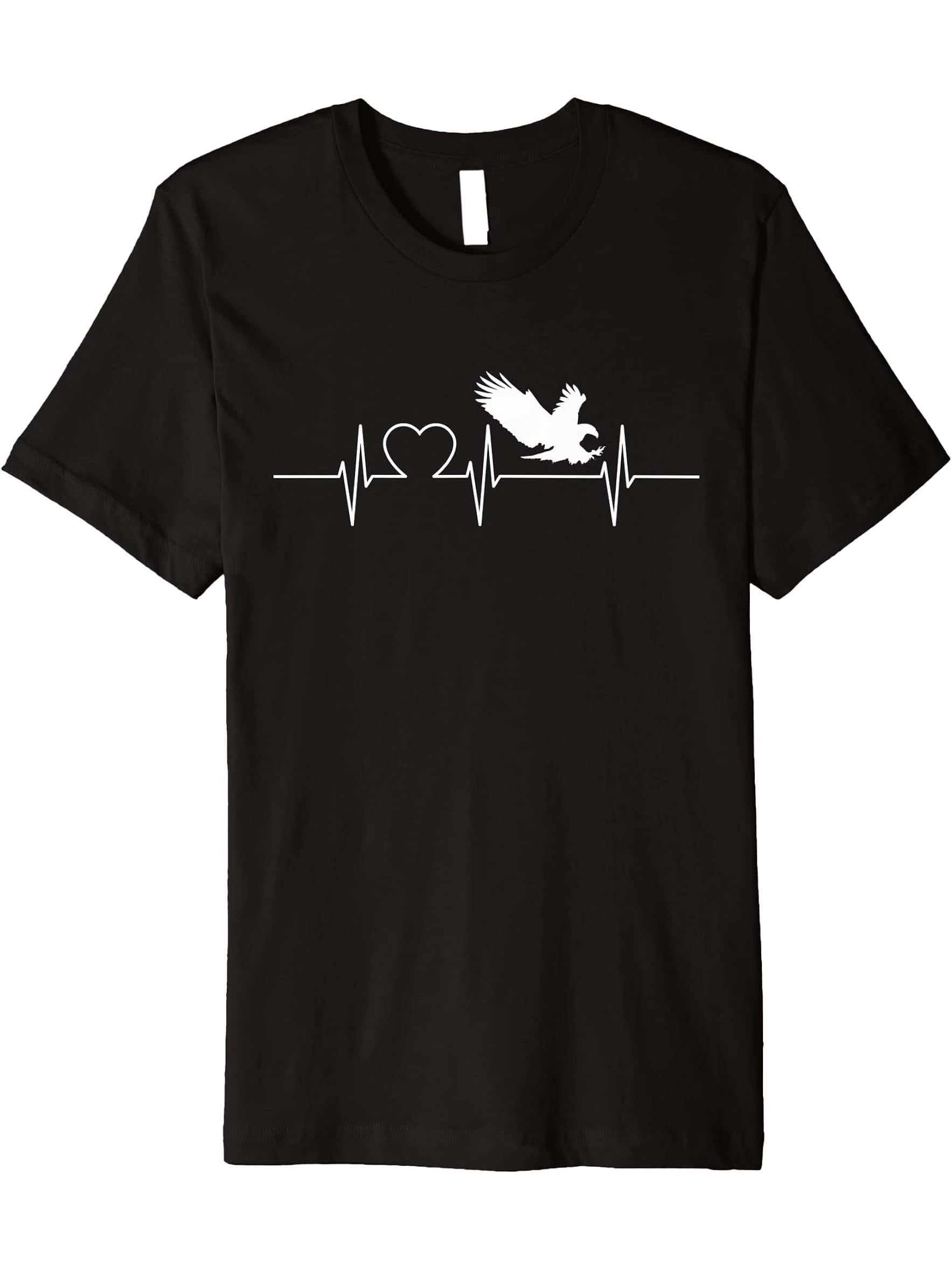 Bald Eagles Cool Heartbeat Design with a Bald Eagle Premium T-Shirt 180G 100% Cotton Printed Round Neck Short-Sleeve T-Shirt, Gifts for Men Dad Husband Grandpa, S-XXXL, Black