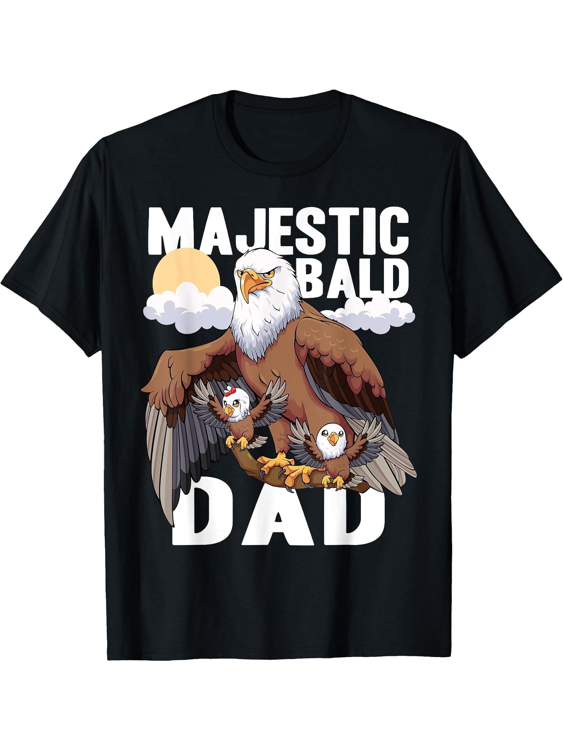 Father's Day Majestic Bald Dad Funny Bald Eagle T-Shirt 180G 100% Cotton Printed Round Neck Short-Sleeve T-Shirt, Gifts for Men Dad Husband Grandpa, S-XXXL, Black