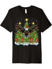 Bald Eagle Lighting Xmas Tree Funny Bald Eagle Christmas Premium T-Shirt 180G 100% Cotton Printed Round Neck Short-Sleeve T-Shirt, Gifts for Men Dad Husband Grandpa, S-XXXL, Black