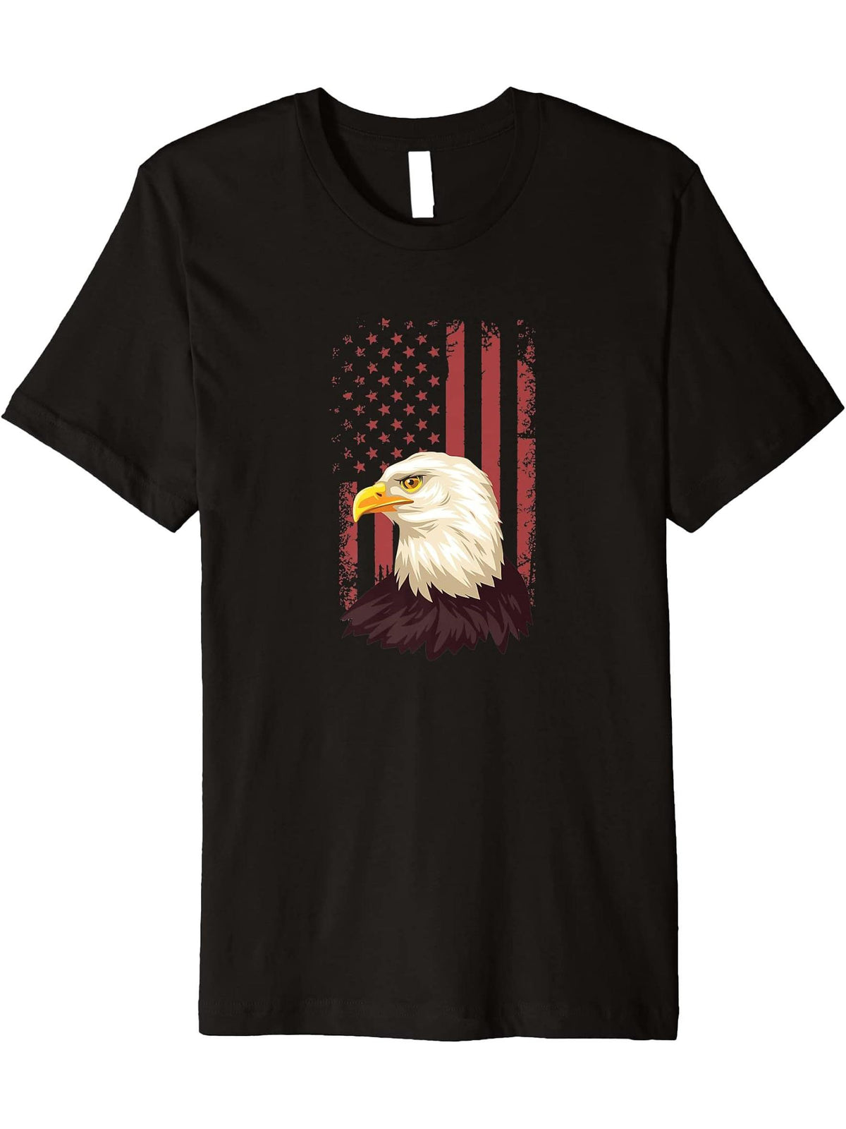 Eagle Flag Red Bald Eagle American Patriotic Premium T-Shirt 180G 100% Cotton Printed Round Neck Short-Sleeve T-Shirt, Gifts for Men Dad Husband Grandpa, S-XXXL, Black