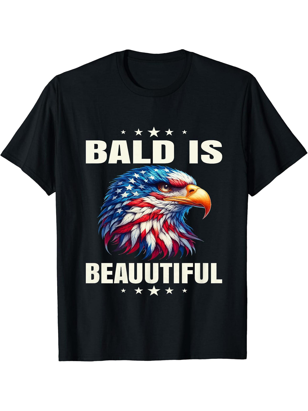Bald Is Beautiful 4th of July Independence Day Bald Eagle T-Shirt 180G 100% Cotton Printed Round Neck Short-Sleeve T-Shirt, Gifts for Men Dad Husband Grandpa, S-XXXL, Black