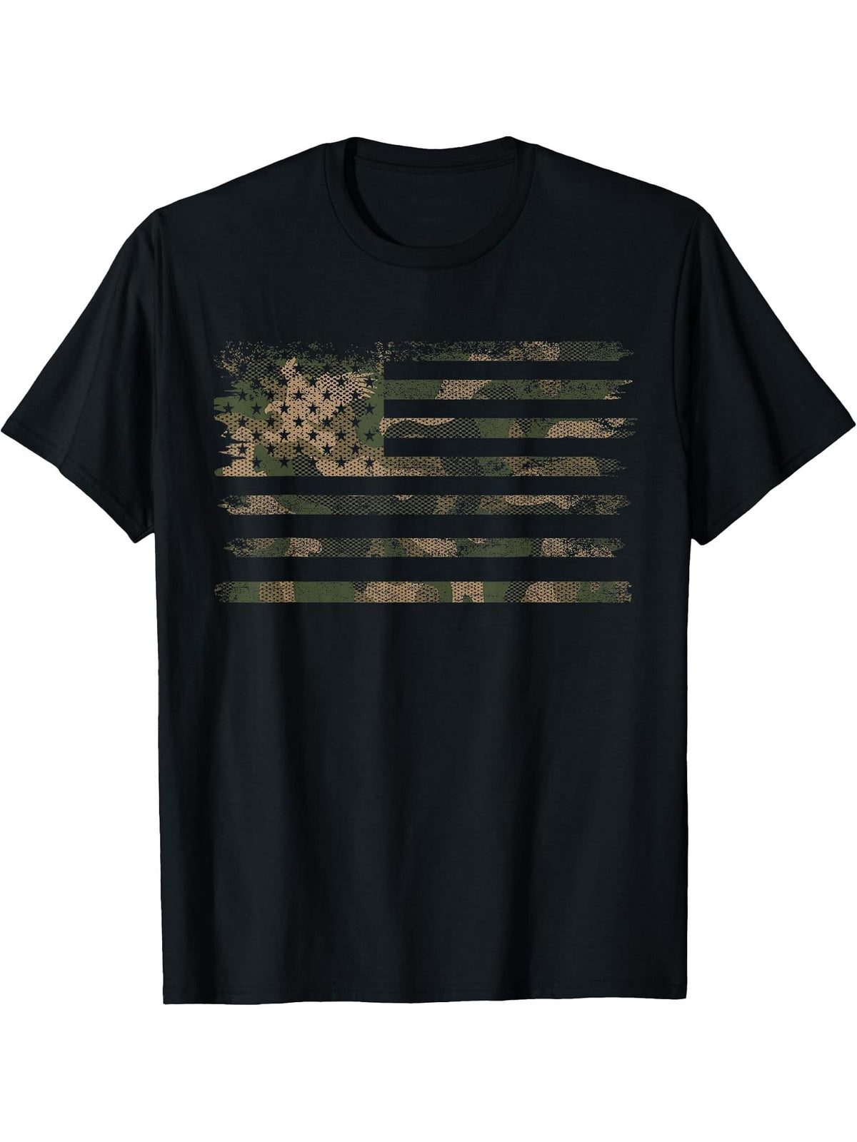 Camouflage American Flag Bald Eagle Camo Military Patriotic T-Shirt 180G 100% Cotton Printed Round Neck Short-Sleeve T-Shirt, Gifts for Men Dad Husband Grandpa, S-XXXL, Black