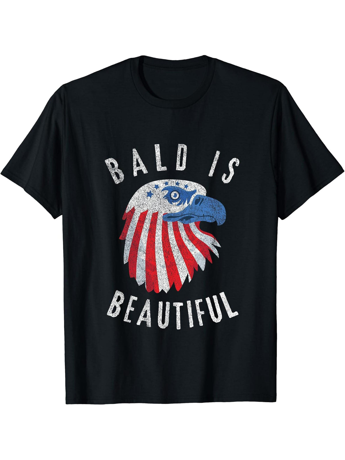 Bald is Beautiful American Bald Eagle 4th of July Patriotic T-Shirt 180G 100% Cotton Printed Round Neck Short-Sleeve T-Shirt, Gifts for Men Dad Husband Grandpa, S-XXXL, Black