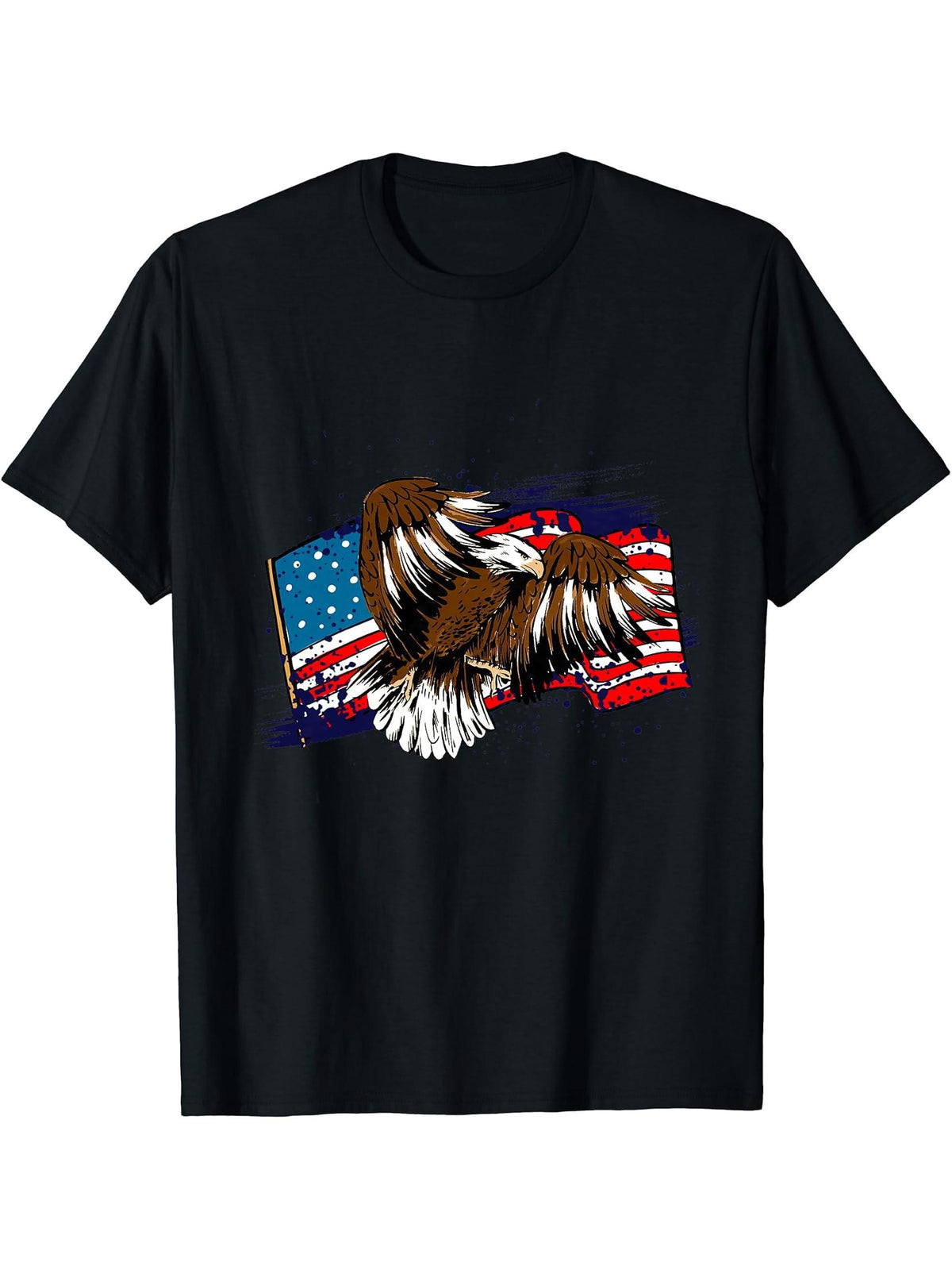 American Bald Eagle American Flag T-Shirt 180G 100% Cotton Printed Round Neck Short-Sleeve T-Shirt, Gifts for Men Dad Husband Grandpa, S-XXXL, Black