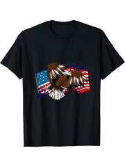 American Bald Eagle American Flag T-Shirt 180G 100% Cotton Printed Round Neck Short-Sleeve T-Shirt, Gifts for Men Dad Husband Grandpa, S-XXXL, Black