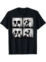 Bald Eagle with Glasses Funny Animal Photobooth Eagle Owner T-Shirt 180G 100% Cotton Printed Round Neck Short-Sleeve T-Shirt, Gifts for Men Dad Husband Grandpa, S-XXXL, Black