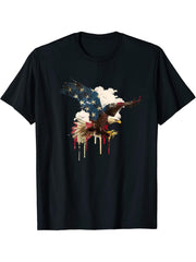 American Patriotic Bald Eagle USA Flag - 4th Of July T-Shirt 180G 100% Cotton Printed Round Neck Short-Sleeve T-Shirt, Gifts for Men Dad Husband Grandpa, S-XXXL, Black