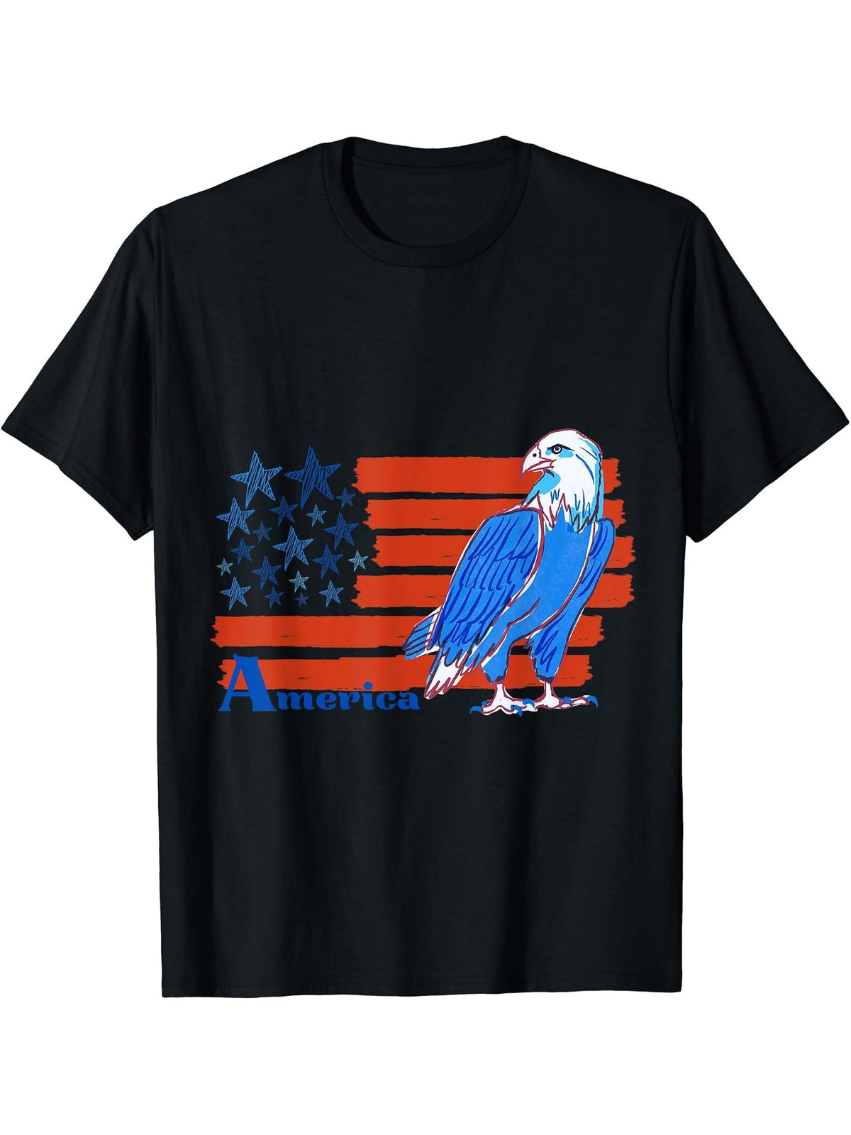 American Bald Eagle. Love America, USA patriotic days T-Shirt 180G 100% Cotton Printed Round Neck Short-Sleeve T-Shirt, Gifts for Men Dad Husband Grandpa, S-XXXL, Black