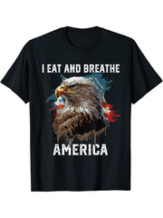 I Eat and Breathe America American Bald Eagle Patriotic T-Shirt 180G 100% Cotton Printed Round Neck Short-Sleeve T-Shirt, Gifts for Men Dad Husband Grandpa, S-XXXL, Black
