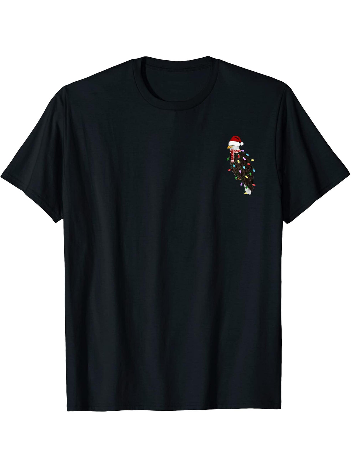 Bald Eagle Christmas Bird Santa Claus Biologist Animal T-Shirt 180G 100% Cotton Printed Round Neck Short-Sleeve T-Shirt, Gifts for Men Dad Husband Grandpa, S-XXXL, Black