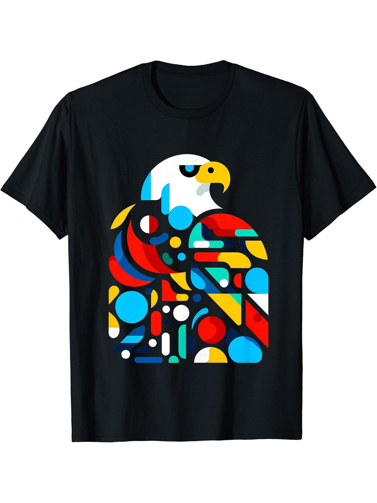 Geometric Minimalism Modern Illustration Bald Eagle Bird Art T-Shirt 180G 100% Cotton Printed Round Neck Short-Sleeve T-Shirt, Gifts for Men Dad Husband Grandpa, S-XXXL, Black