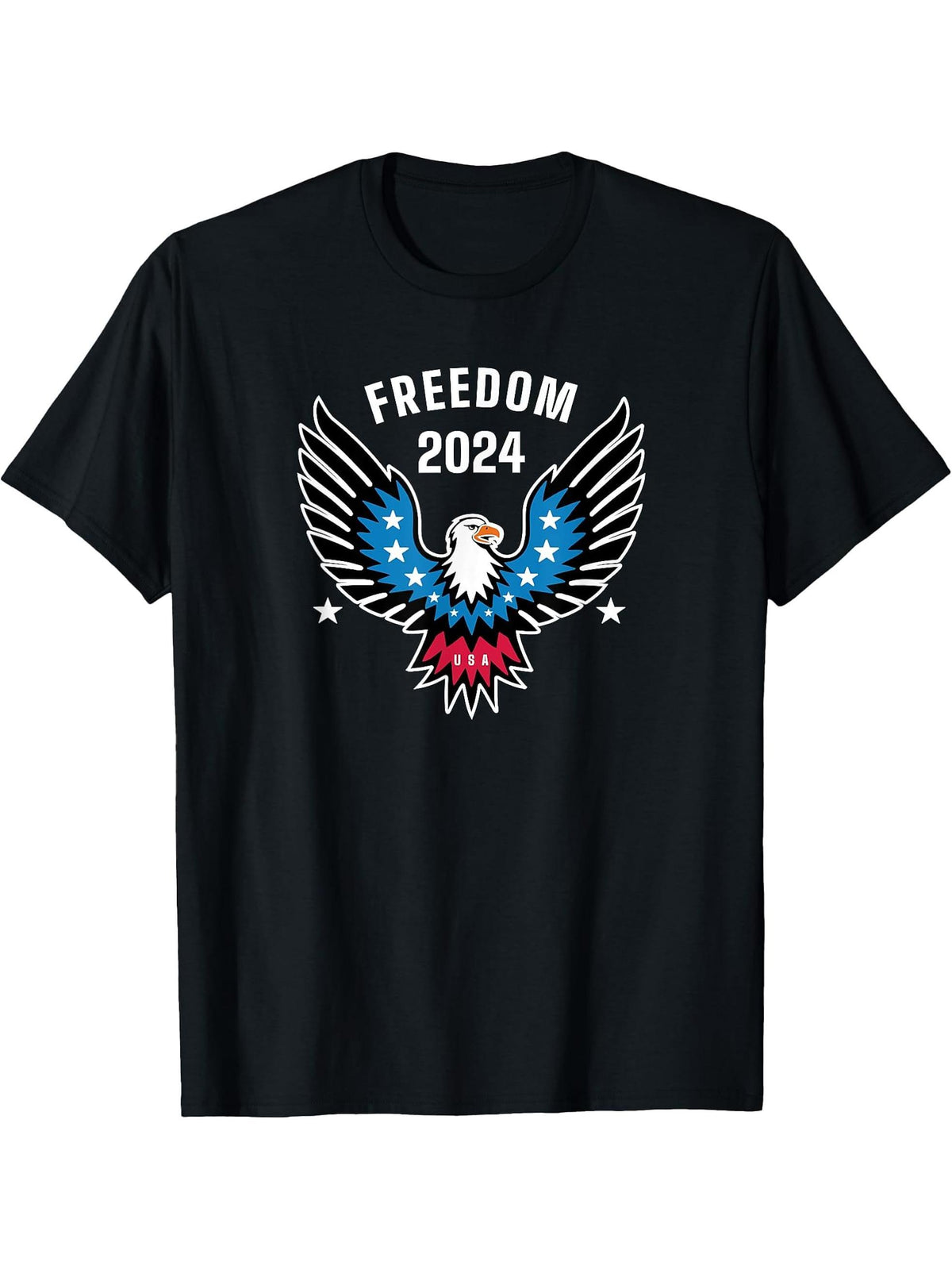Freedom 2024 American Bald Eagle USA Flag Novelty T-Shirt 180G 100% Cotton Printed Round Neck Short-Sleeve T-Shirt, Gifts for Men Dad Husband Grandpa, S-XXXL, Black