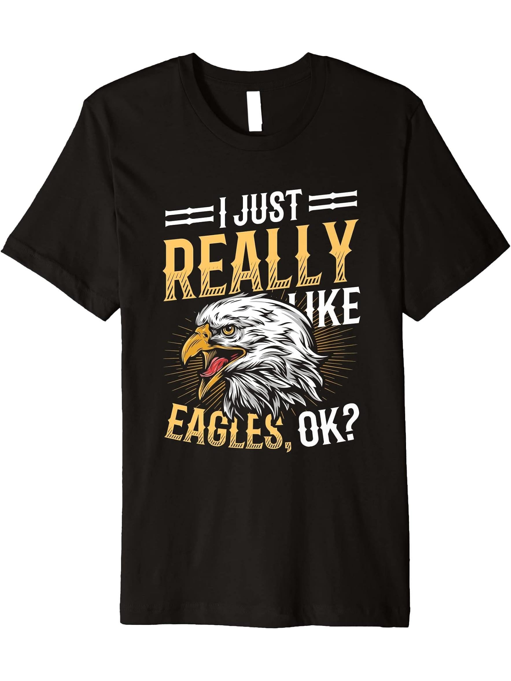 I Just Really Like Eagle American Bald Eagle Premium T-Shirt 180G 100% Cotton Printed Round Neck Short-Sleeve T-Shirt, Gifts for Men Dad Husband Grandpa, S-XXXL, Black