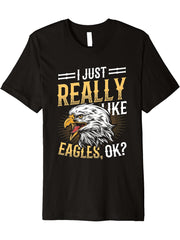 I Just Really Like Eagle American Bald Eagle Premium T-Shirt 180G 100% Cotton Printed Round Neck Short-Sleeve T-Shirt, Gifts for Men Dad Husband Grandpa, S-XXXL, Black