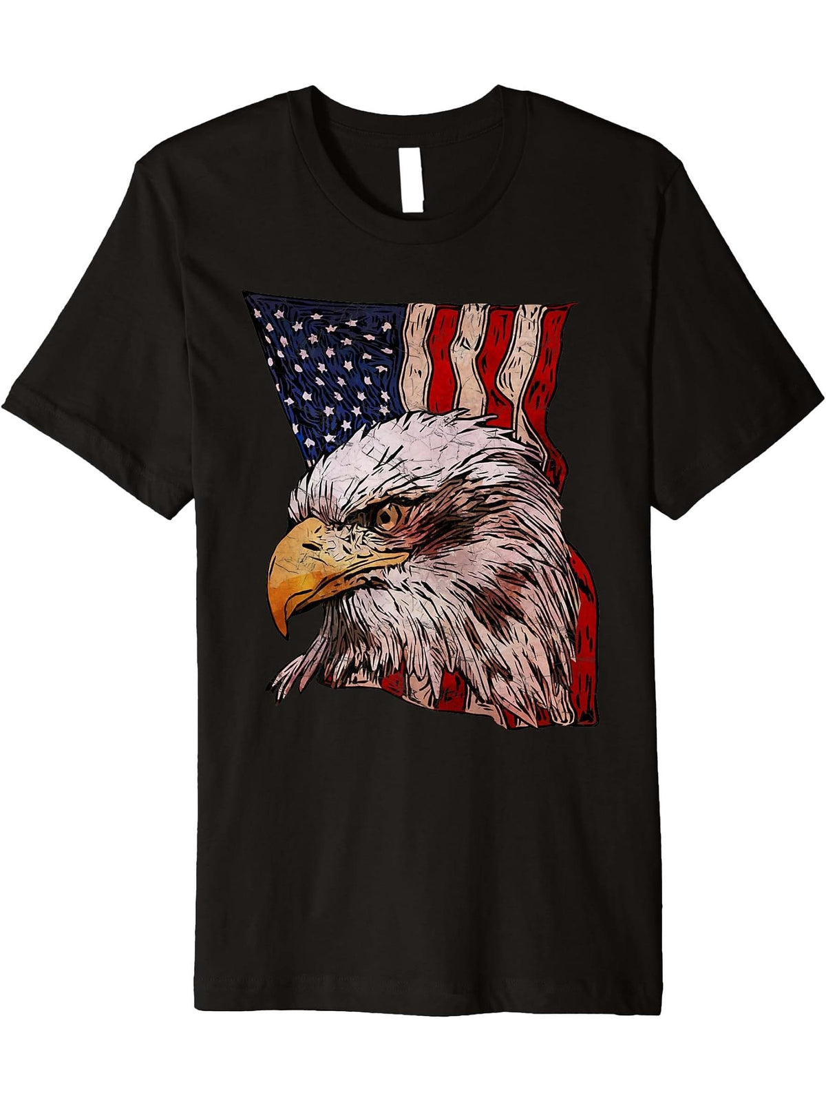 American National Symbol Bald Eagle Bird Patriotic Flag Premium T-Shirt 180G 100% Cotton Printed Round Neck Short-Sleeve T-Shirt, Gifts for Men Dad Husband Grandpa, S-XXXL, Black