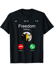 Freedom Calling Bald Eagle Incoming Call Funny 4th of July T-Shirt 180G 100% Cotton Printed Round Neck Short-Sleeve T-Shirt, Gifts for Men Dad Husband Grandpa, S-XXXL, Black