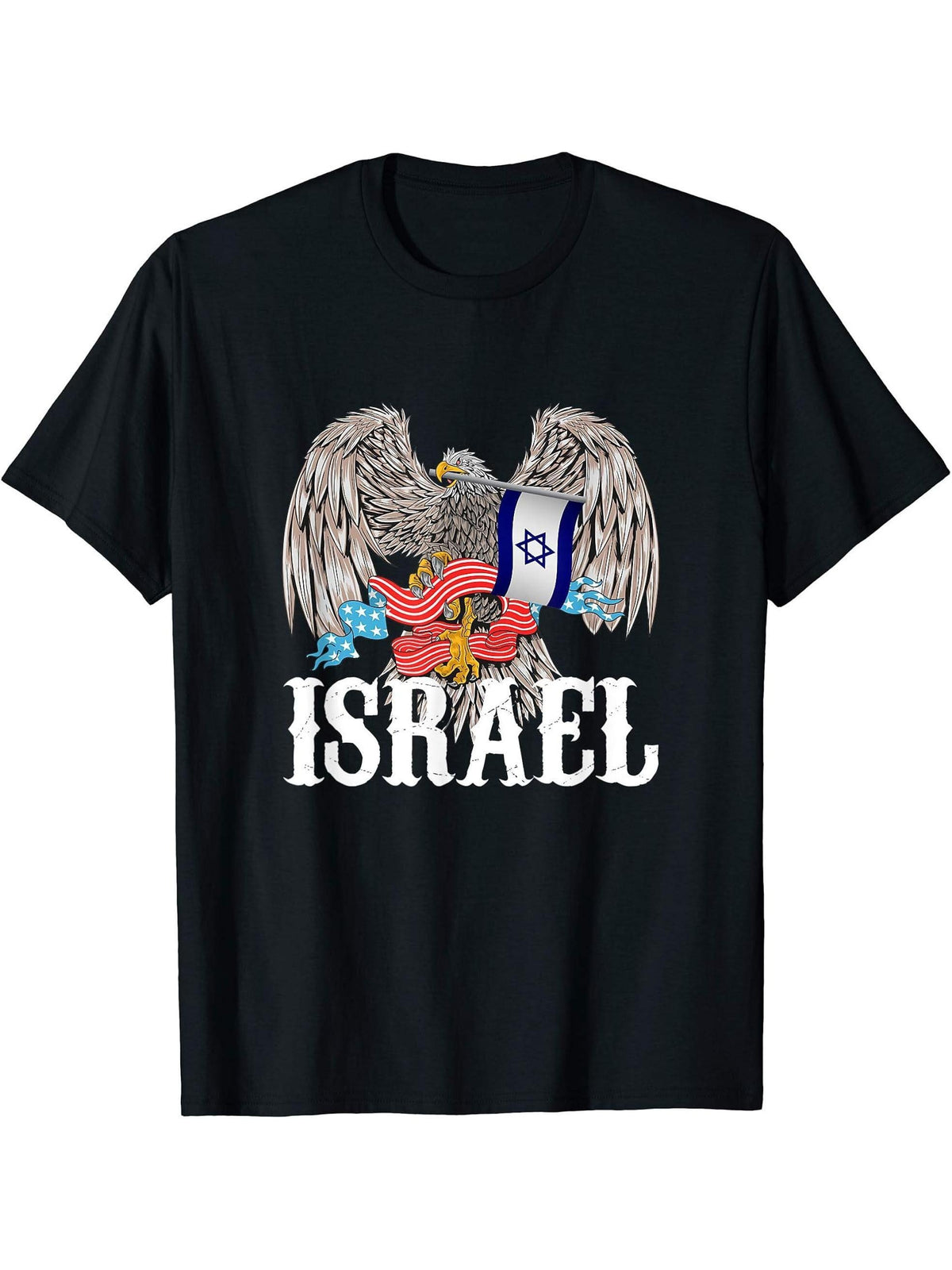 Bald Eagle Israel T-Shirt 180G 100% Cotton Printed Round Neck Short-Sleeve T-Shirt, Gifts for Men Dad Husband Grandpa, S-XXXL, Black