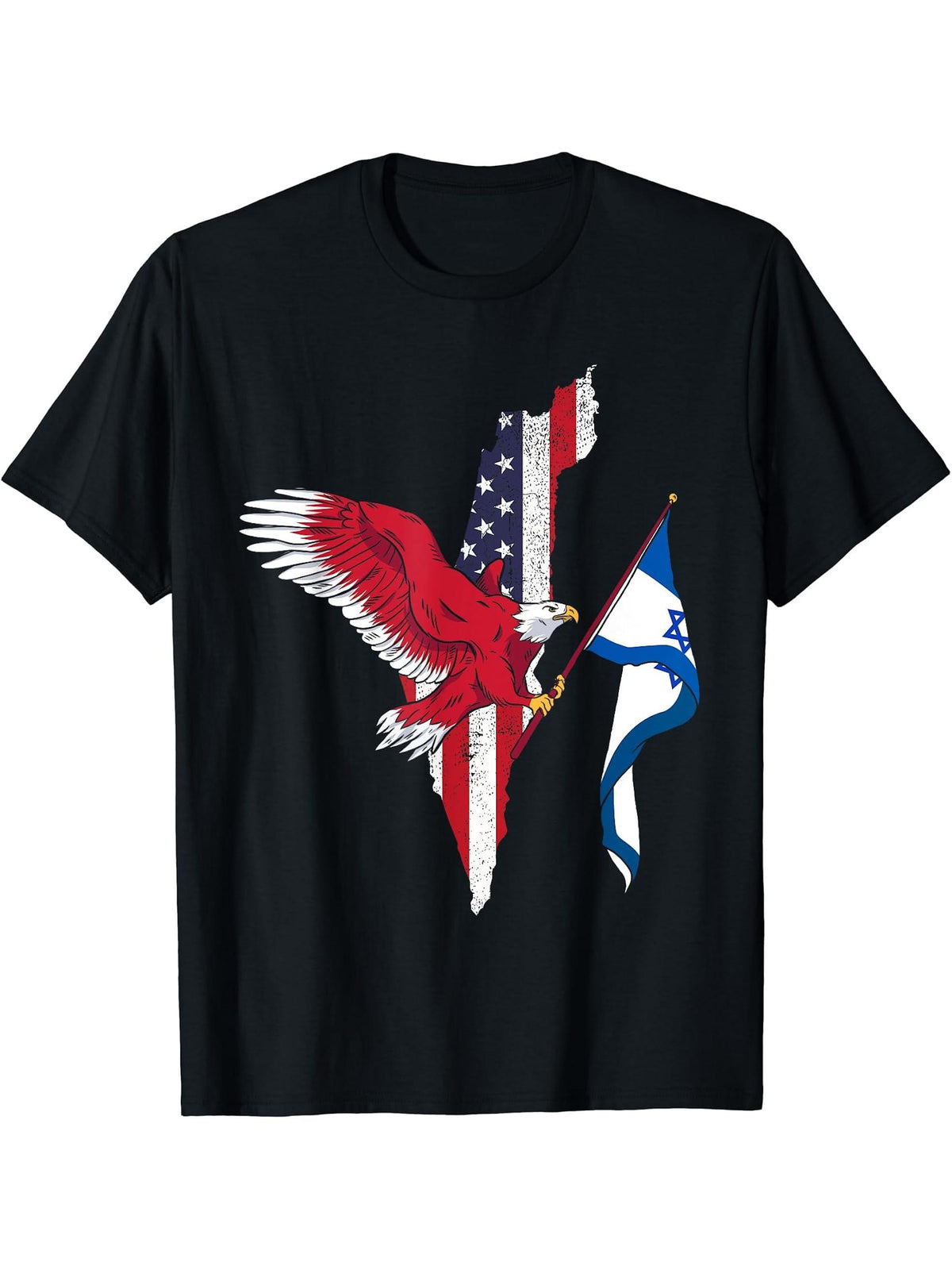 Bald Eagle Israel T-Shirt 180G 100% Cotton Printed Round Neck Short-Sleeve T-Shirt, Gifts for Men Dad Husband Grandpa, S-XXXL, Black