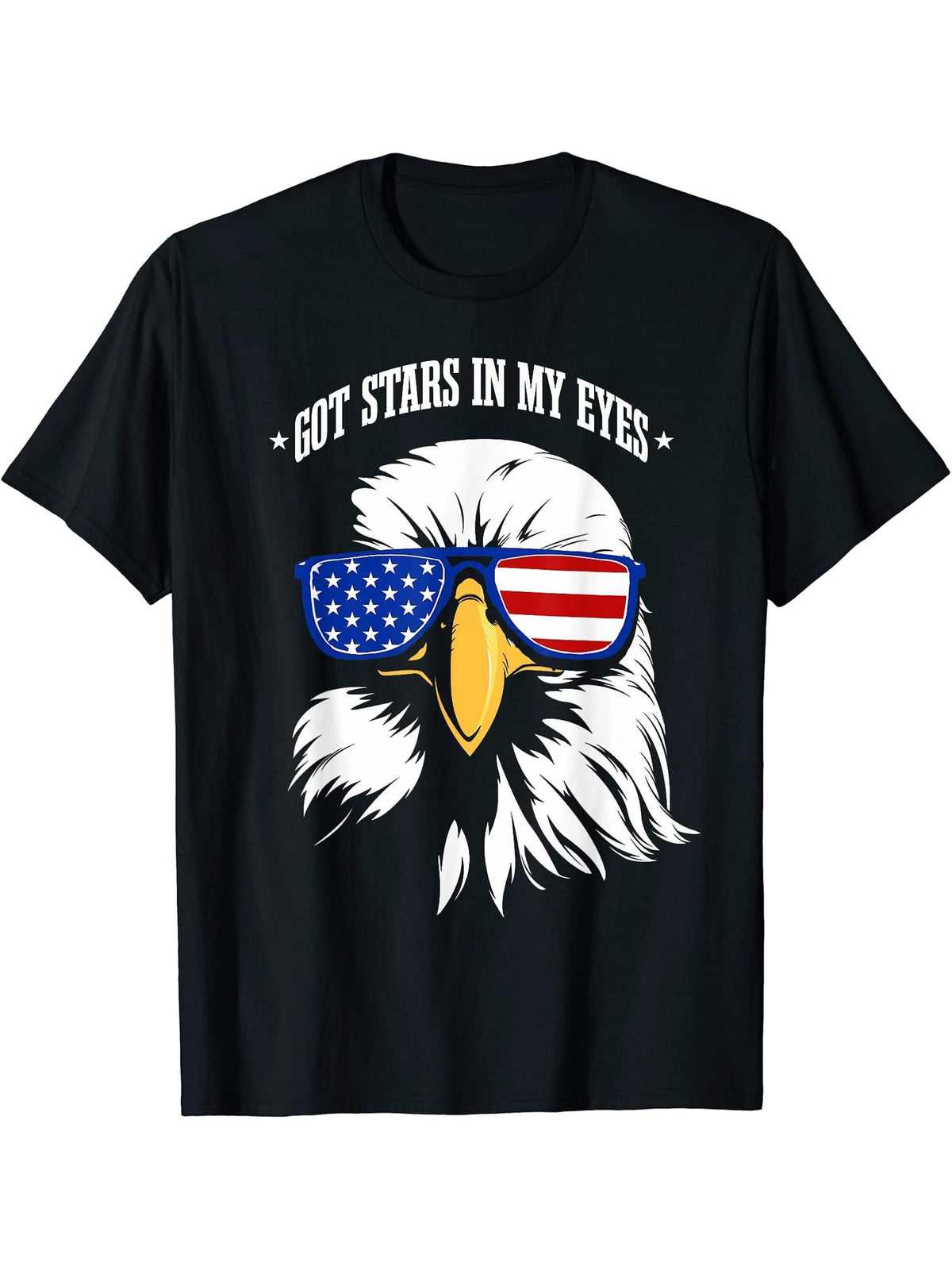Got Stars In My Eyes Bald Eagle American Flag 4th Of July T-Shirt 180G 100% Cotton Printed Round Neck Short-Sleeve T-Shirt, Gifts for Men Dad Husband Grandpa, S-XXXL, Black