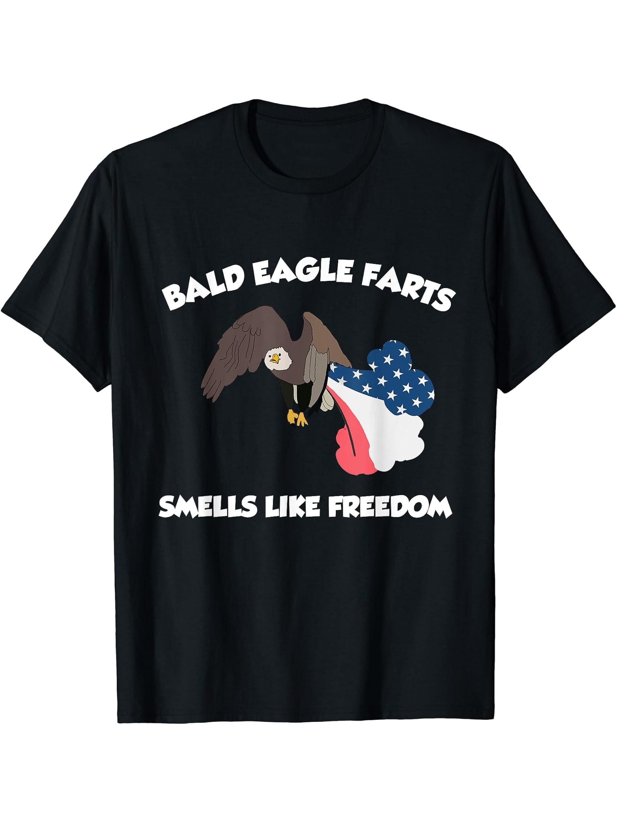 Bald Eagle Farts Smells Like Freedom : 4th of july t-shirt 180G 100% Cotton Printed Round Neck Short-Sleeve T-Shirt, Gifts for Men Dad Husband Grandpa, S-XXXL, Black