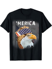 Bald Eagle 'Merica Patriotic T-shirt 180G 100% Cotton Printed Round Neck Short-Sleeve T-Shirt, Gifts for Men Dad Husband Grandpa, S-XXXL, Black