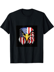 American Bald Eagle US Flag Patriotic T-Shirt 180G 100% Cotton Printed Round Neck Short-Sleeve T-Shirt, Gifts for Men Dad Husband Grandpa, S-XXXL, Black