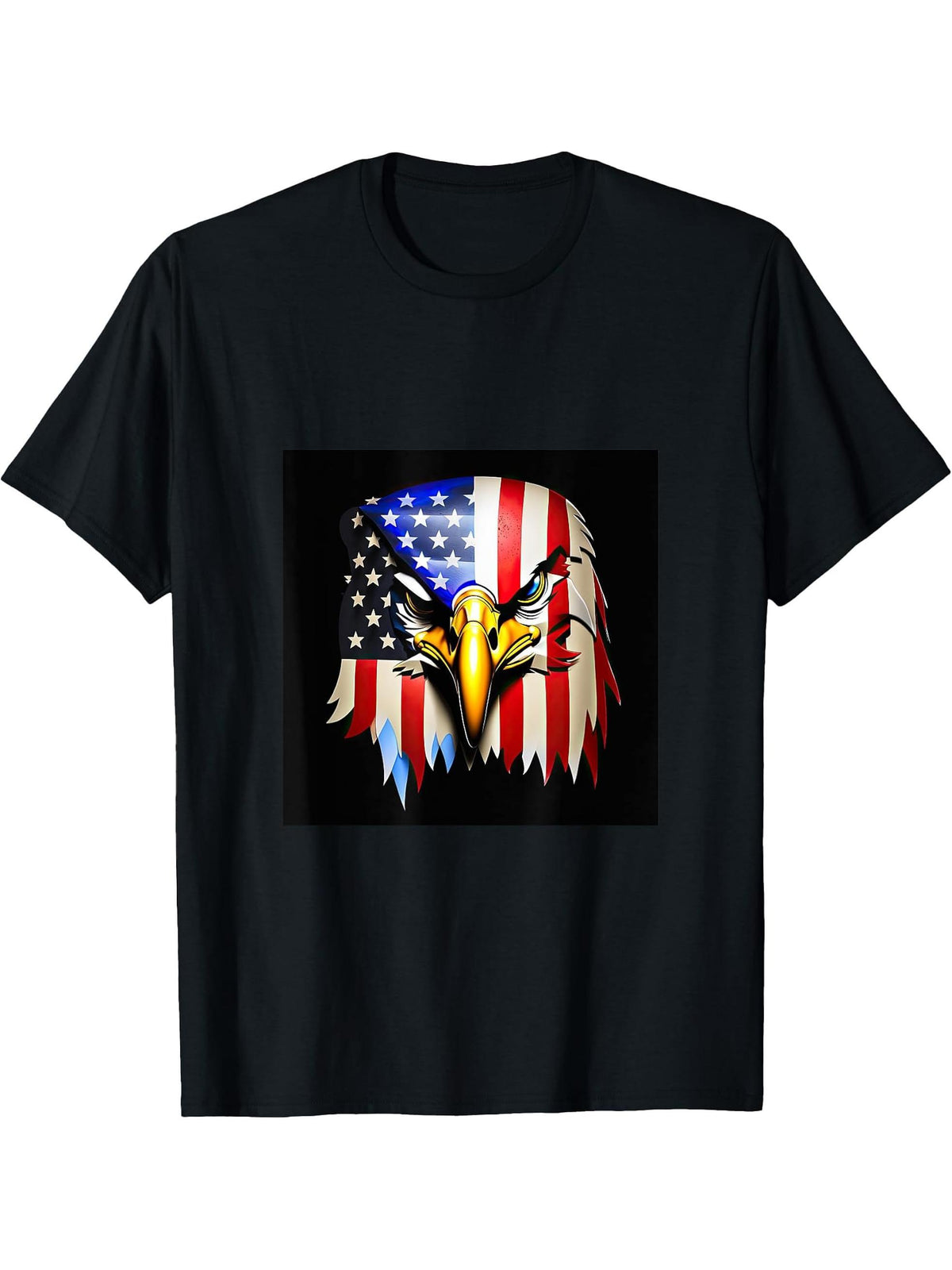 American Bald Eagle US Flag Patriotic T-Shirt 180G 100% Cotton Printed Round Neck Short-Sleeve T-Shirt, Gifts for Men Dad Husband Grandpa, S-XXXL, Black