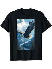 Bald Eagle Mountains Fish Wildlife Nature lover T-Shirt 180G 100% Cotton Printed Round Neck Short-Sleeve T-Shirt, Gifts for Men Dad Husband Grandpa, S-XXXL, Black