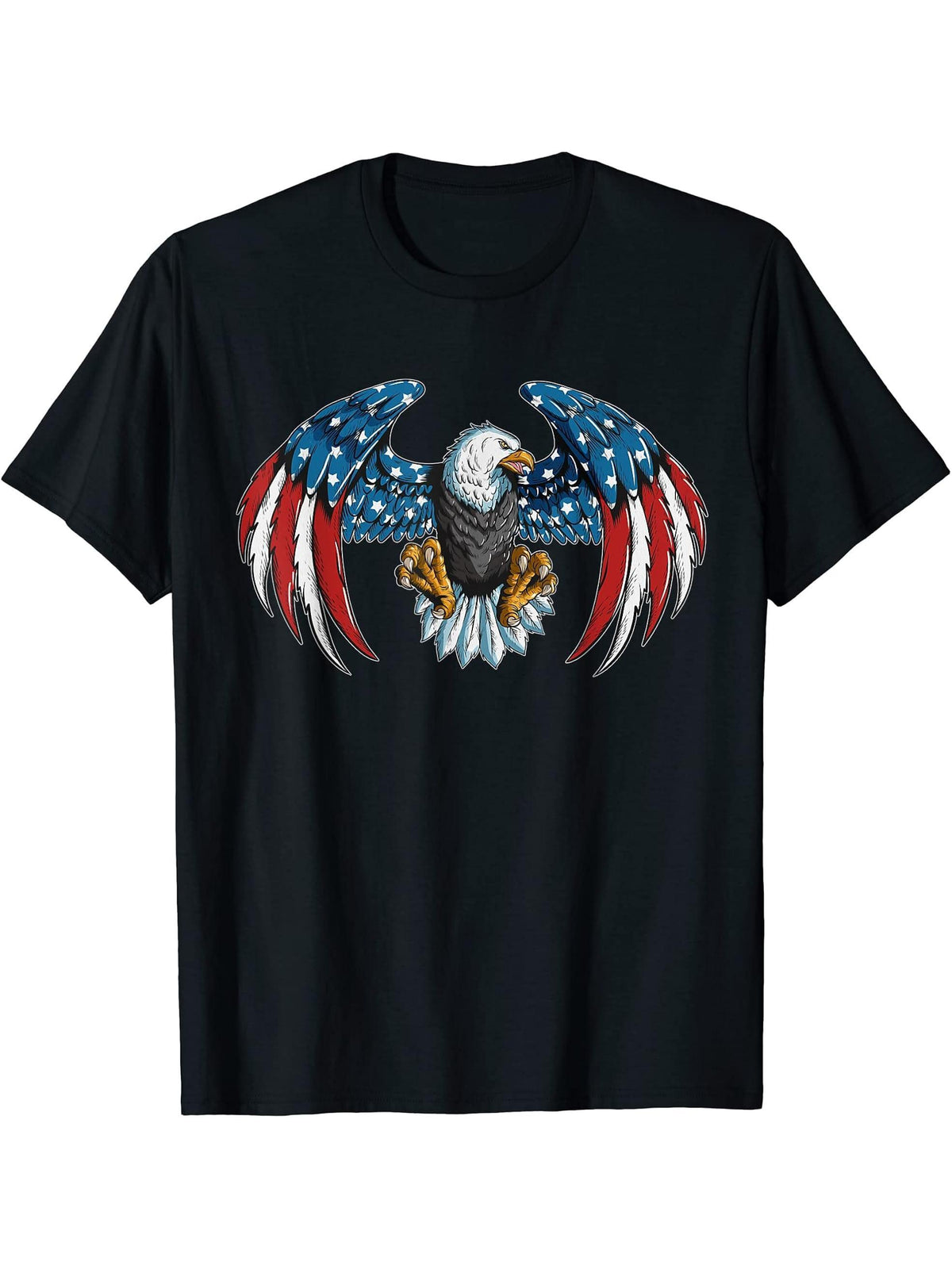 Bird Of Prey America Flag Eagle Bald Eagle Bird Of Prey T-Shirt 180G 100% Cotton Printed Round Neck Short-Sleeve T-Shirt, Gifts for Men Dad Husband Grandpa, S-XXXL, Black