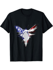Bald Eagle US American Flag 4th Of July Proud Patriotic T-Shirt 180G 100% Cotton Printed Round Neck Short-Sleeve T-Shirt, Gifts for Men Dad Husband Grandpa, S-XXXL, Black