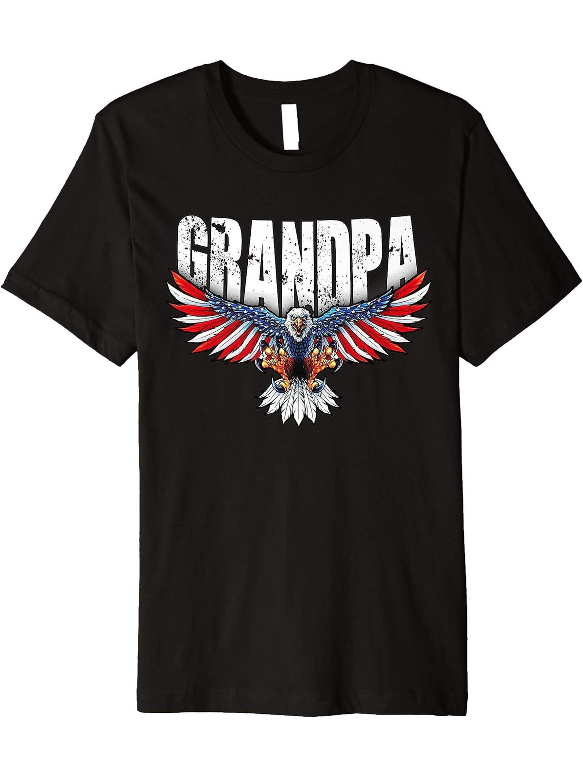 Grandpa Vintage USA Flag Bald Eagle Patriotic 4th of July Premium T-Shirt 180G 100% Cotton Printed Round Neck Short-Sleeve T-Shirt, Gifts for Men Dad Husband Grandpa, S-XXXL, Black